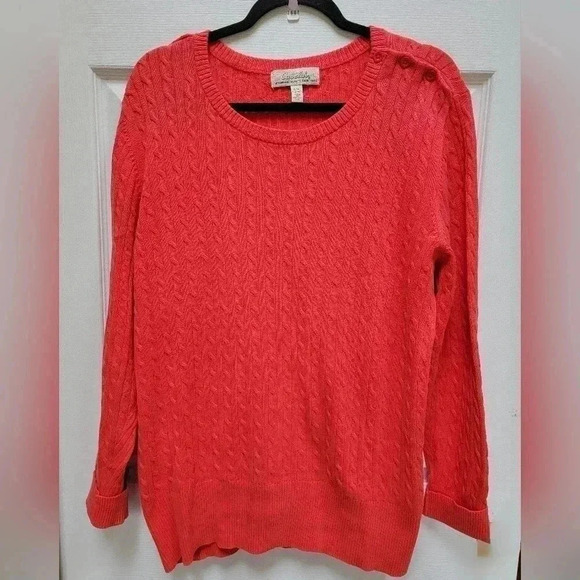 Cabela's Cable Knit Sweater Coral Orangeish Pullover Size XL - Picture 1 of 3